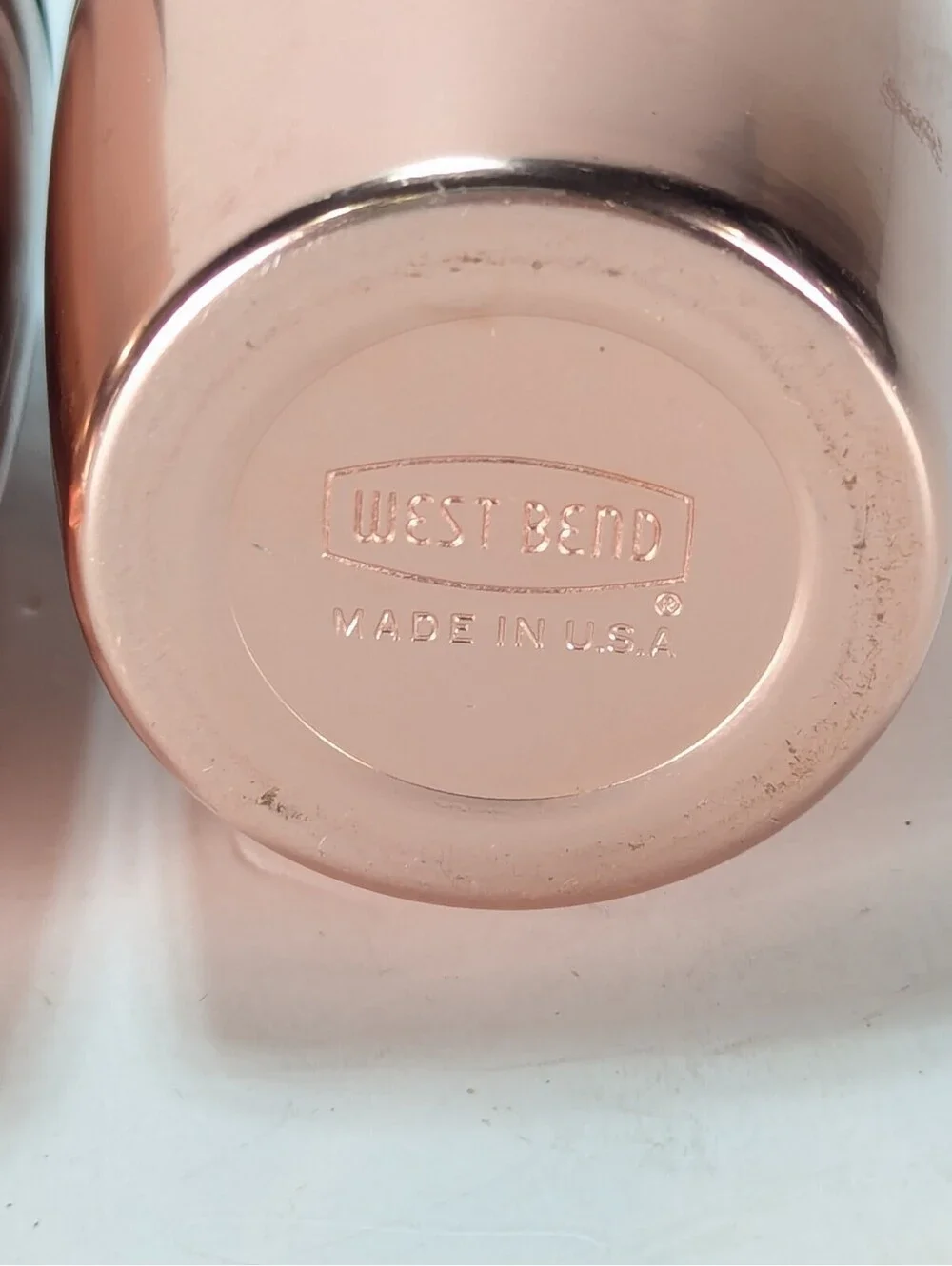 Vintage West Bend Rose Gold Aluminum Salt and Pepper Shakers Mid Century Modern